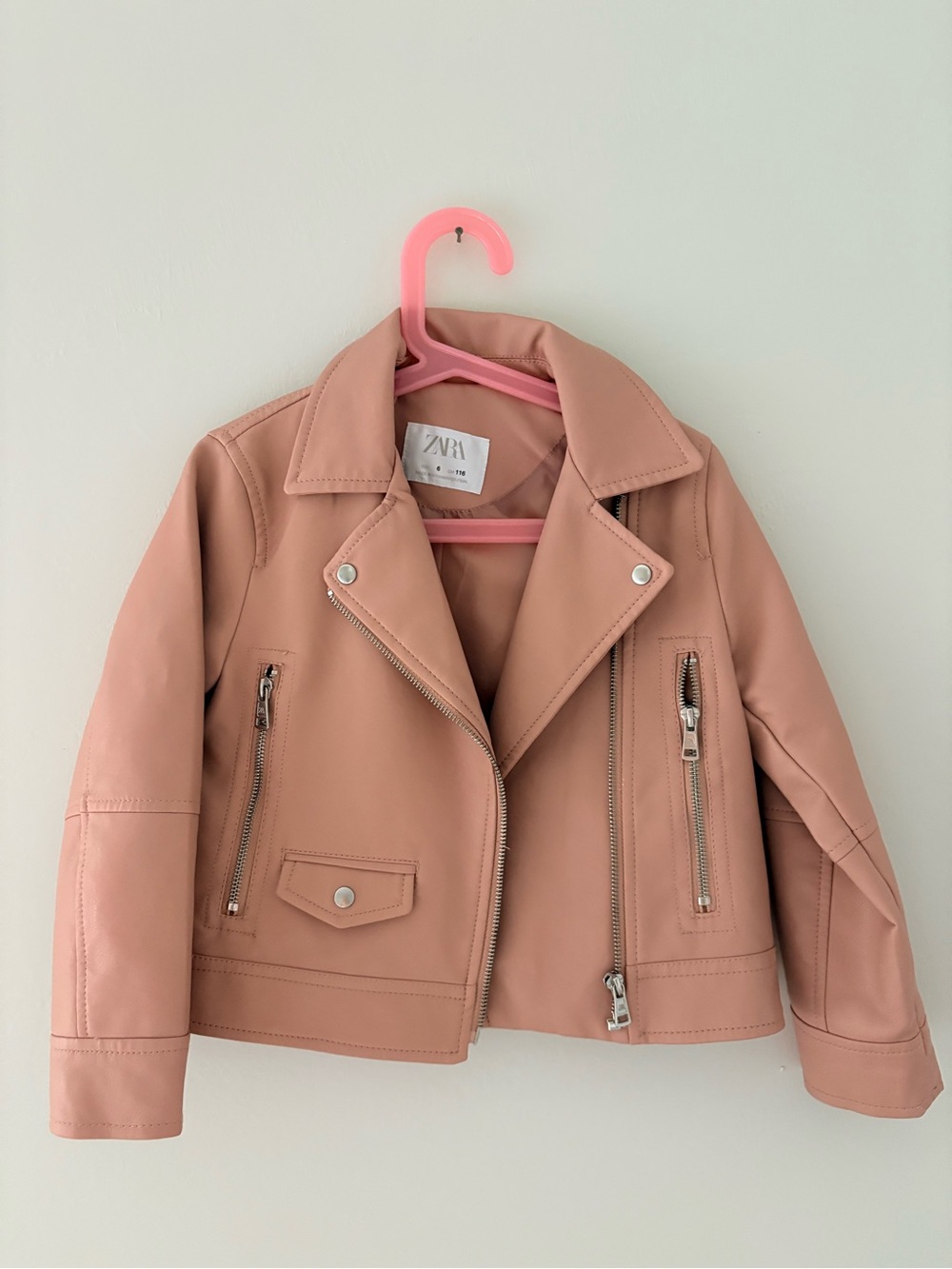 Zara Girls' Dusty Pink Faux Leather Moto Jacket